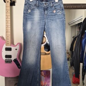 Hollister Blue Flare Jeans with Floral Embroidery